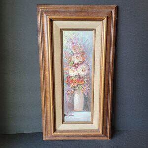 Vintage Framed Original Floral Oil Painting Still Life Signed Wood Frame Multico